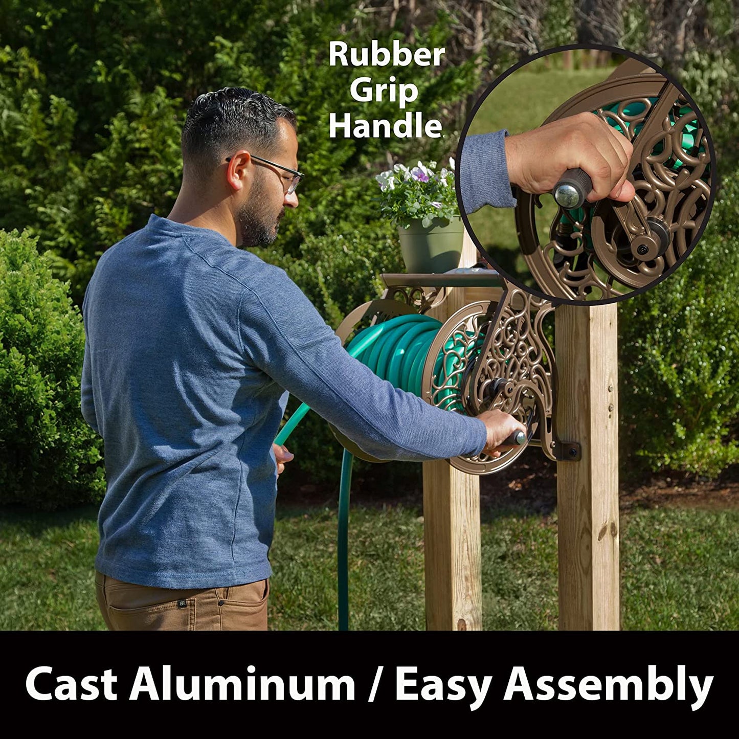 Liberty GARDEN 704 Decorative Cast Aluminum Wall Mount Garden Hose Reel