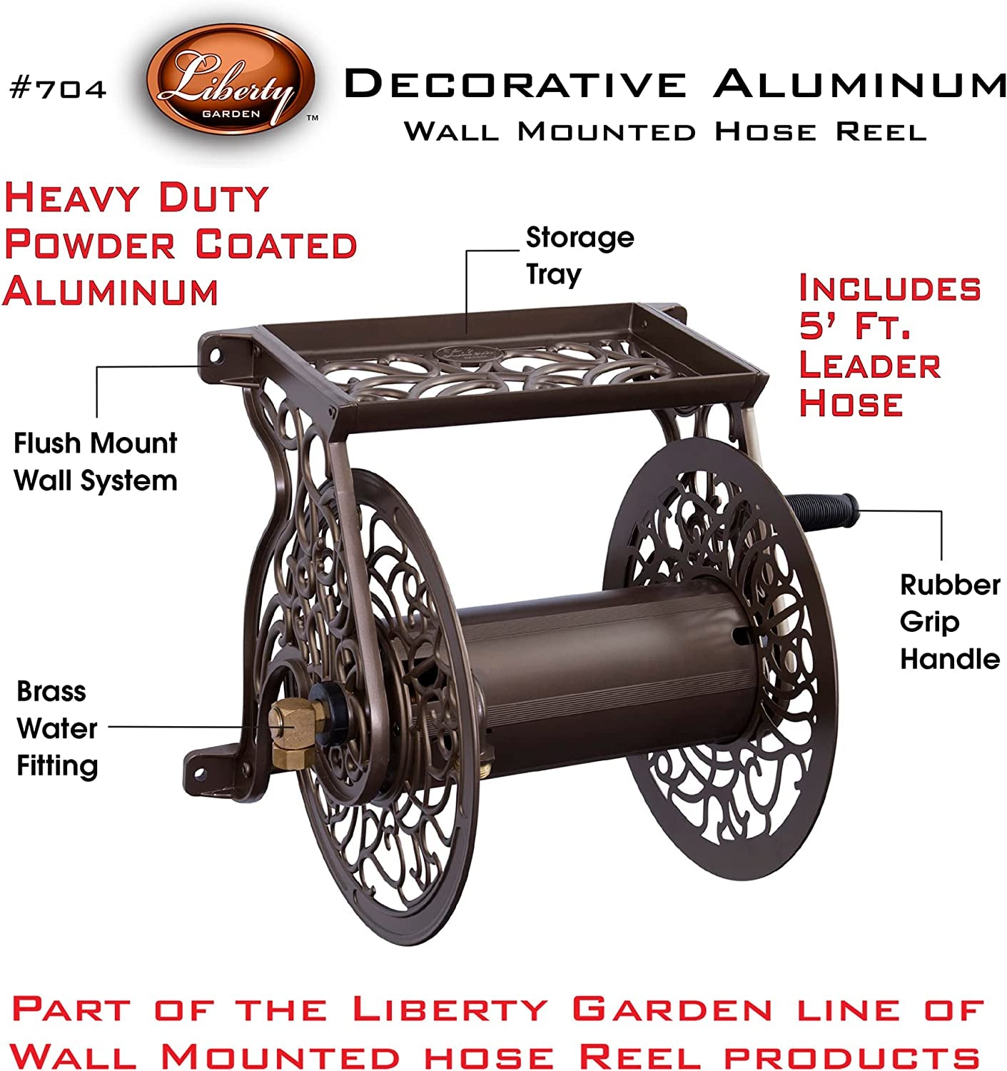 Liberty GARDEN 704 Decorative Cast Aluminum Wall Mount Garden Hose Reel