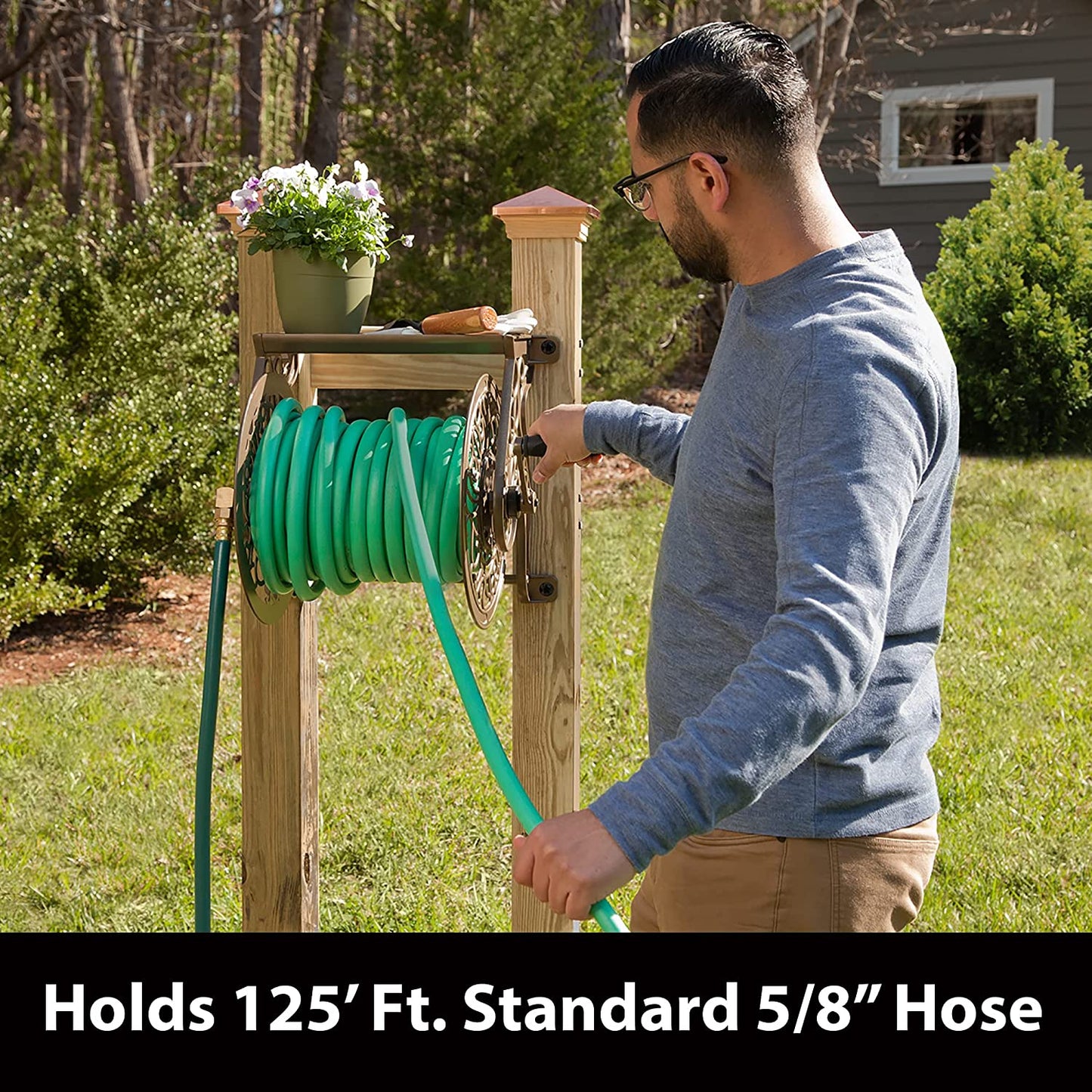 Liberty GARDEN 704 Decorative Cast Aluminum Wall Mount Garden Hose Reel