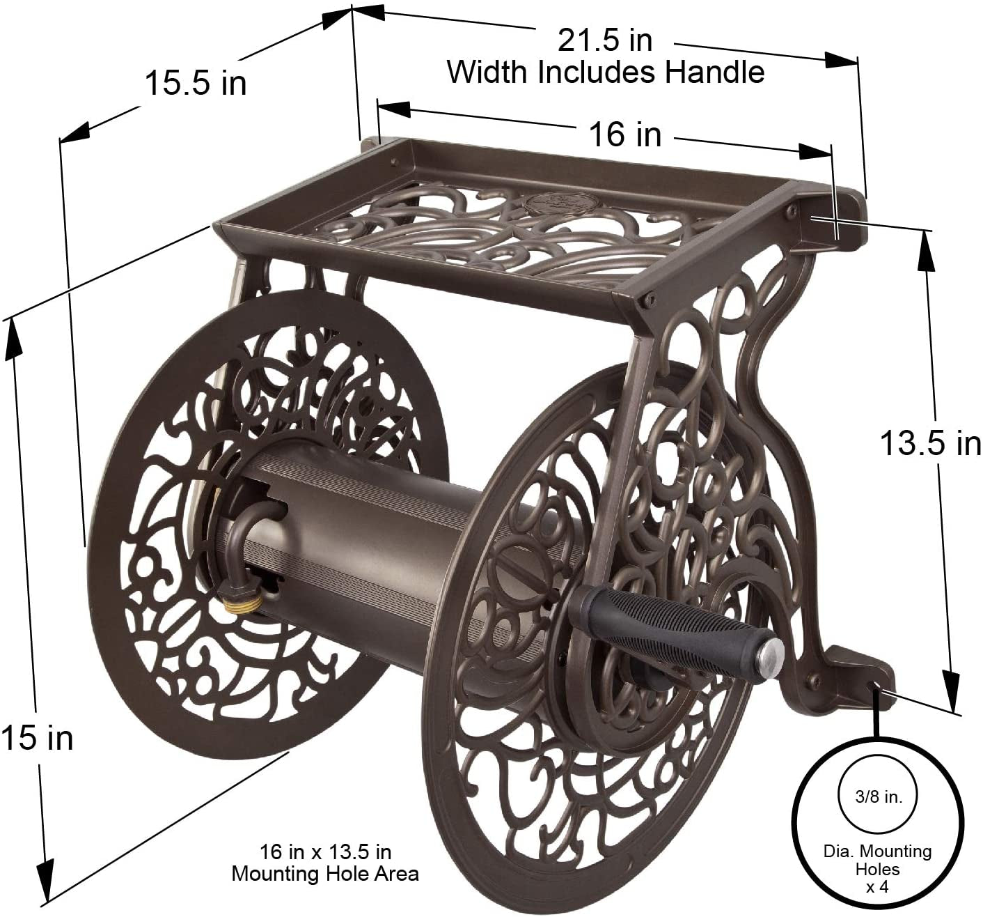 Liberty GARDEN 704 Decorative Cast Aluminum Wall Mount Garden Hose Reel