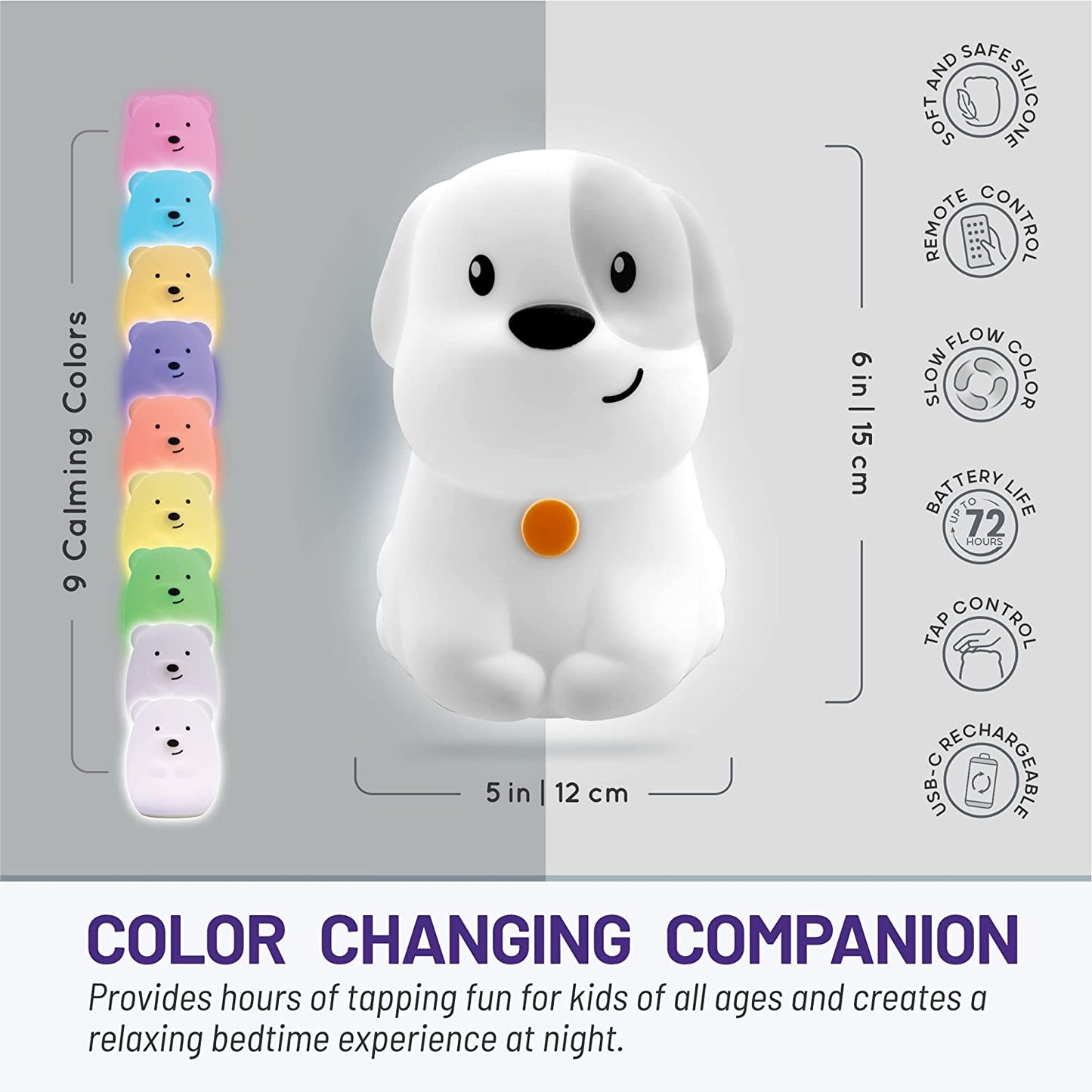 Lumipets Night Light for Kids, Silicone Nursery Light for Baby Room and Toddler, Portable Rechargeable Animal Lights for Girls and Boys, Kawaii Lamp (Puppy)