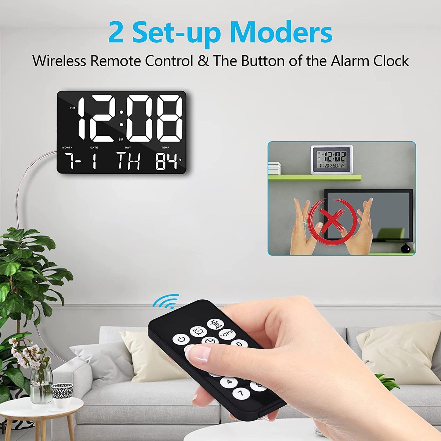 Digital Wall Clock Large Display, 11.5" LED Clock with Date, Temperature, Snooze, Adjustable Brightness, Remote Control Alarm Clock for Bedroom, Living Room, Classroom, Elderly, Kids