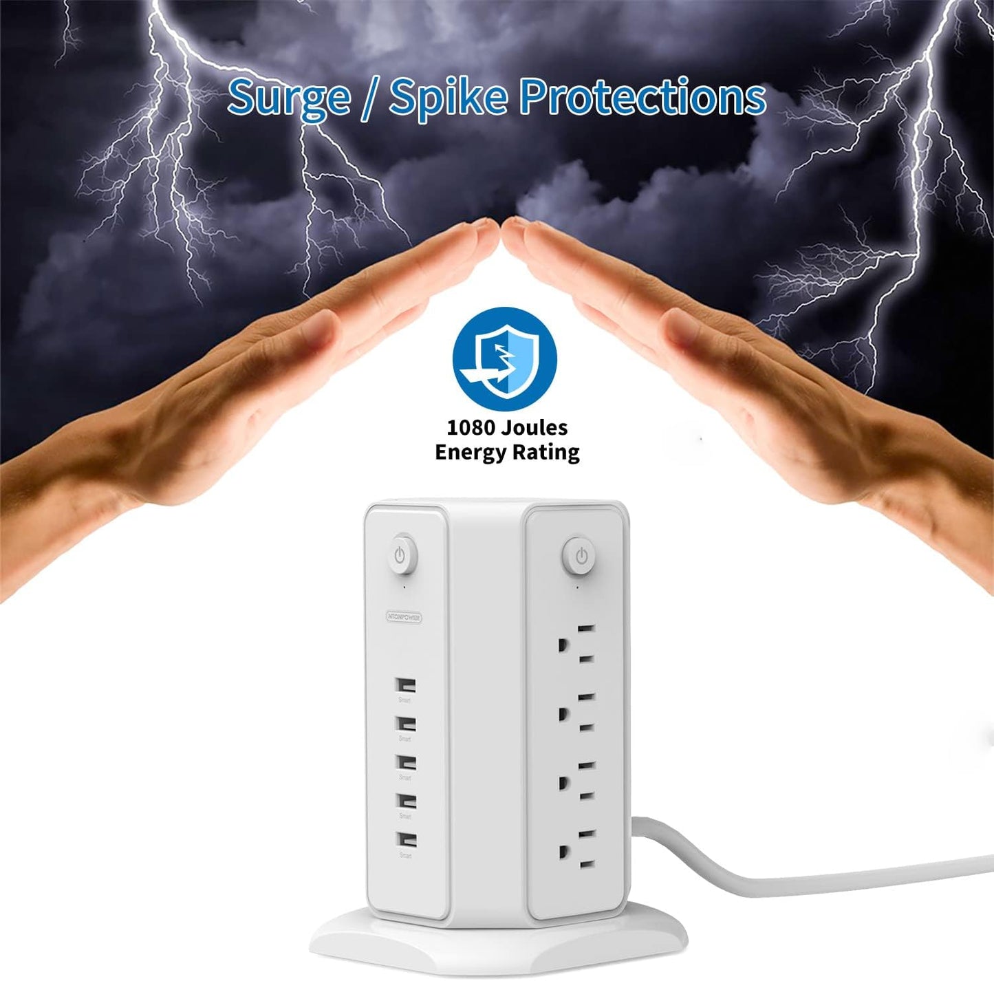 Power Strip Tower Surge Protector - Ultimate Charging Station with 8 Outlets, Perfect for Home and Office Use"