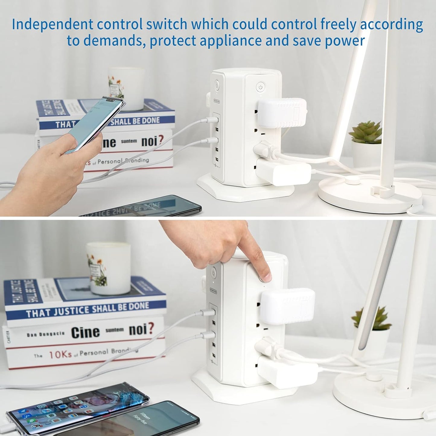 Power Strip Tower Surge Protector - Ultimate Charging Station with 8 Outlets, Perfect for Home and Office Use"
