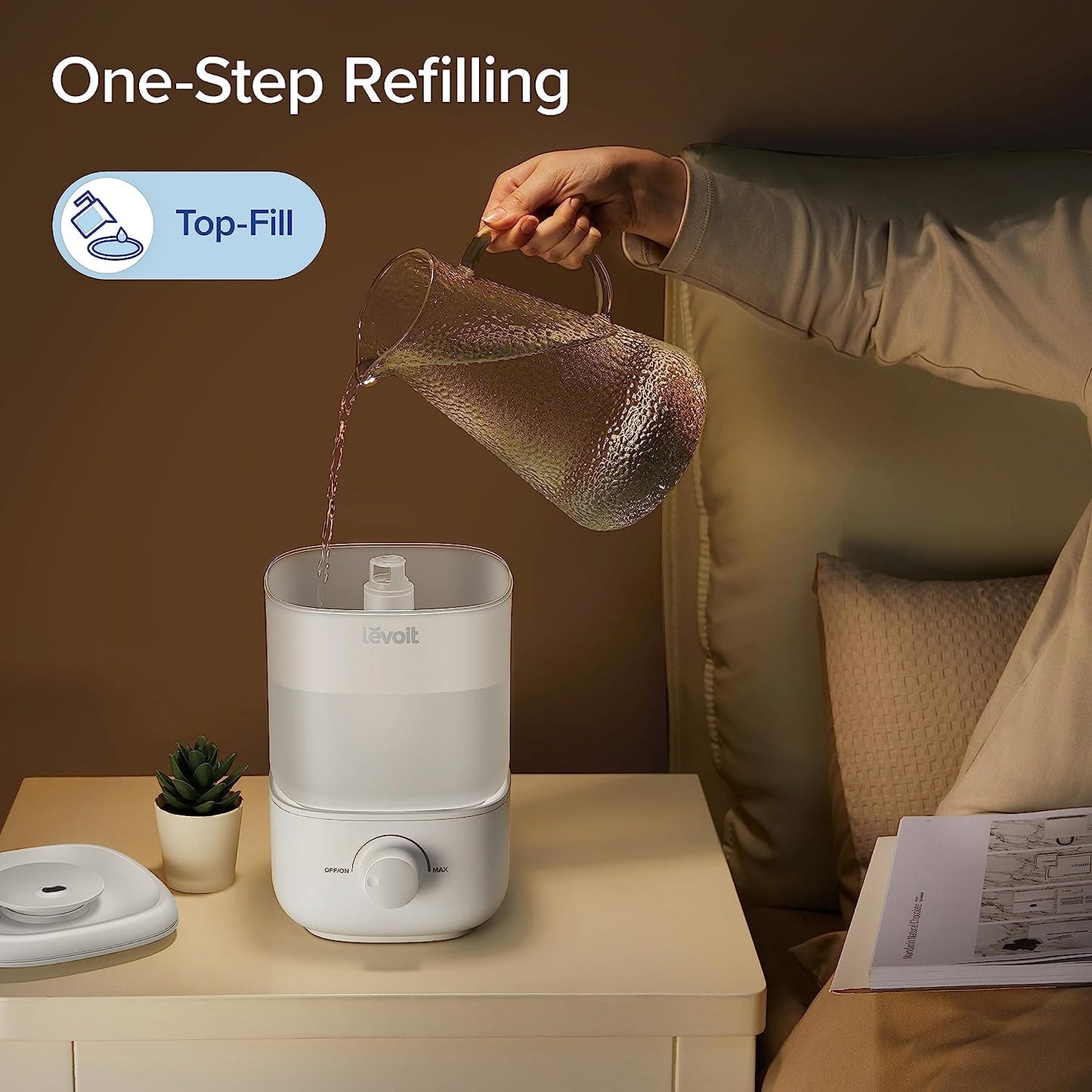 LEVOIT Top Fill Humidifiers for Bedroom, 2.5L Large Tank, Easy to Fill and Clean, 26Db Quiet Cool Mist Air Humidifier for Home Baby Nursery & Plants,Auto Shut-Off and Bpa-Free for Safety, 25H Runtime