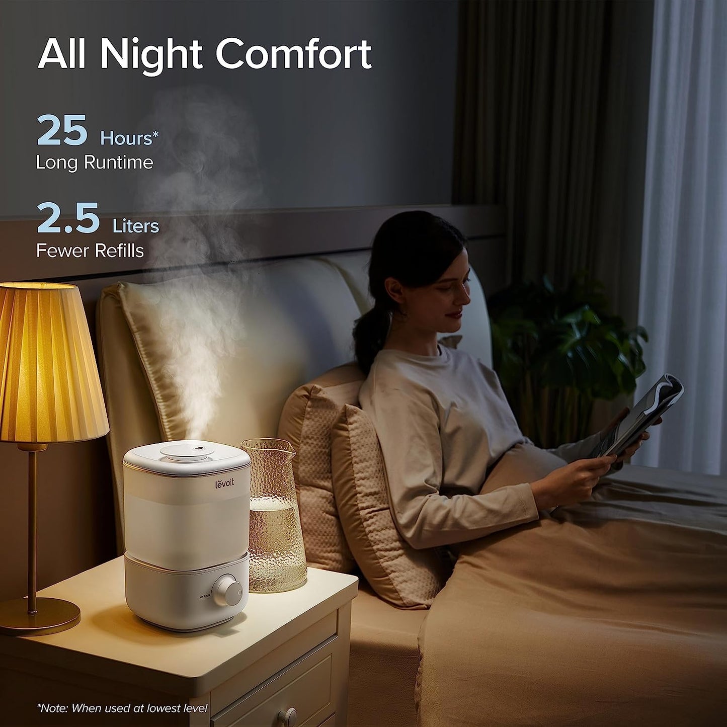 LEVOIT Top Fill Humidifiers for Bedroom, 2.5L Large Tank, Easy to Fill and Clean, 26Db Quiet Cool Mist Air Humidifier for Home Baby Nursery & Plants,Auto Shut-Off and Bpa-Free for Safety, 25H Runtime