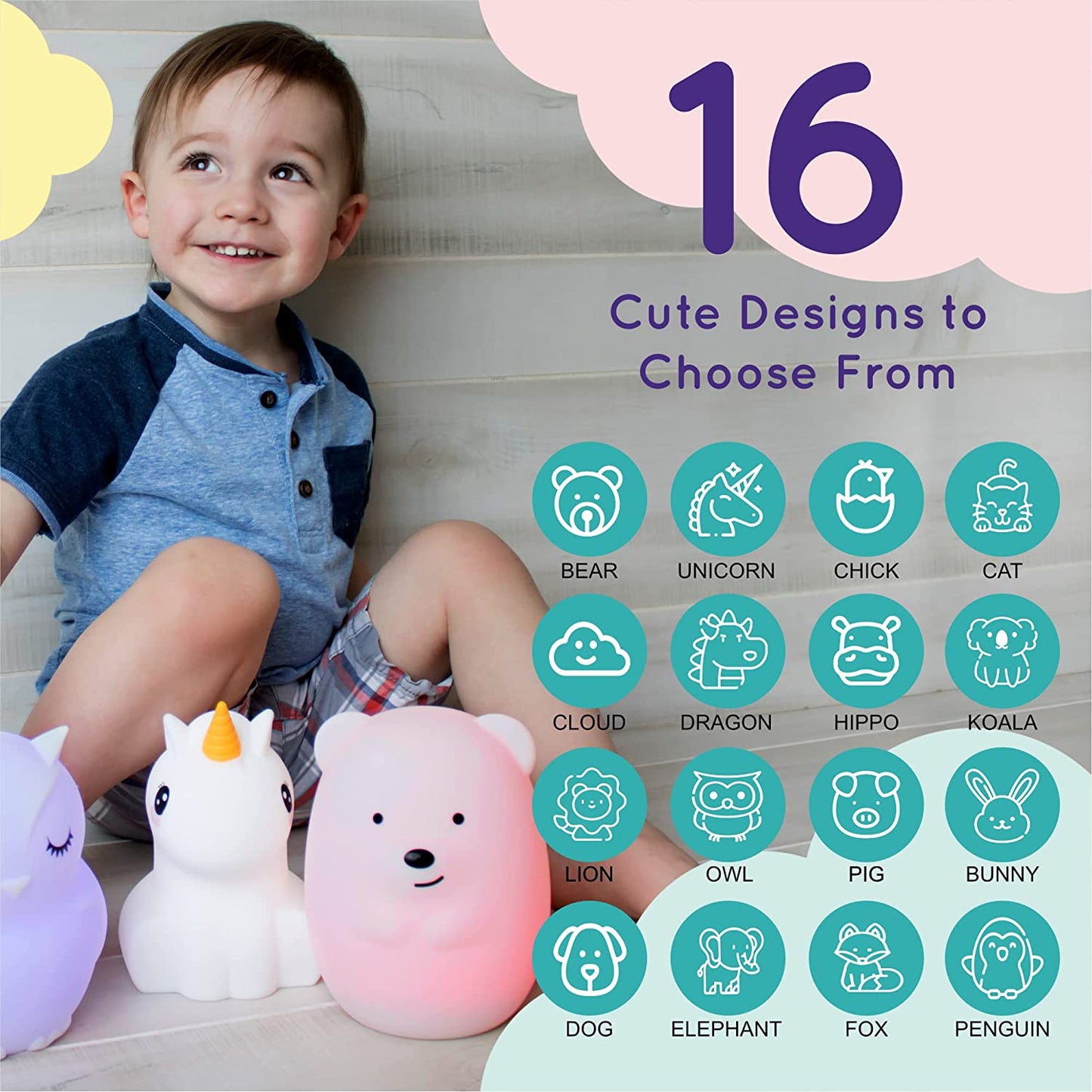 Lumipets Night Light for Kids, Silicone Nursery Light for Baby Room and Toddler, Portable Rechargeable Animal Lights for Girls and Boys, Kawaii Lamp (Puppy)