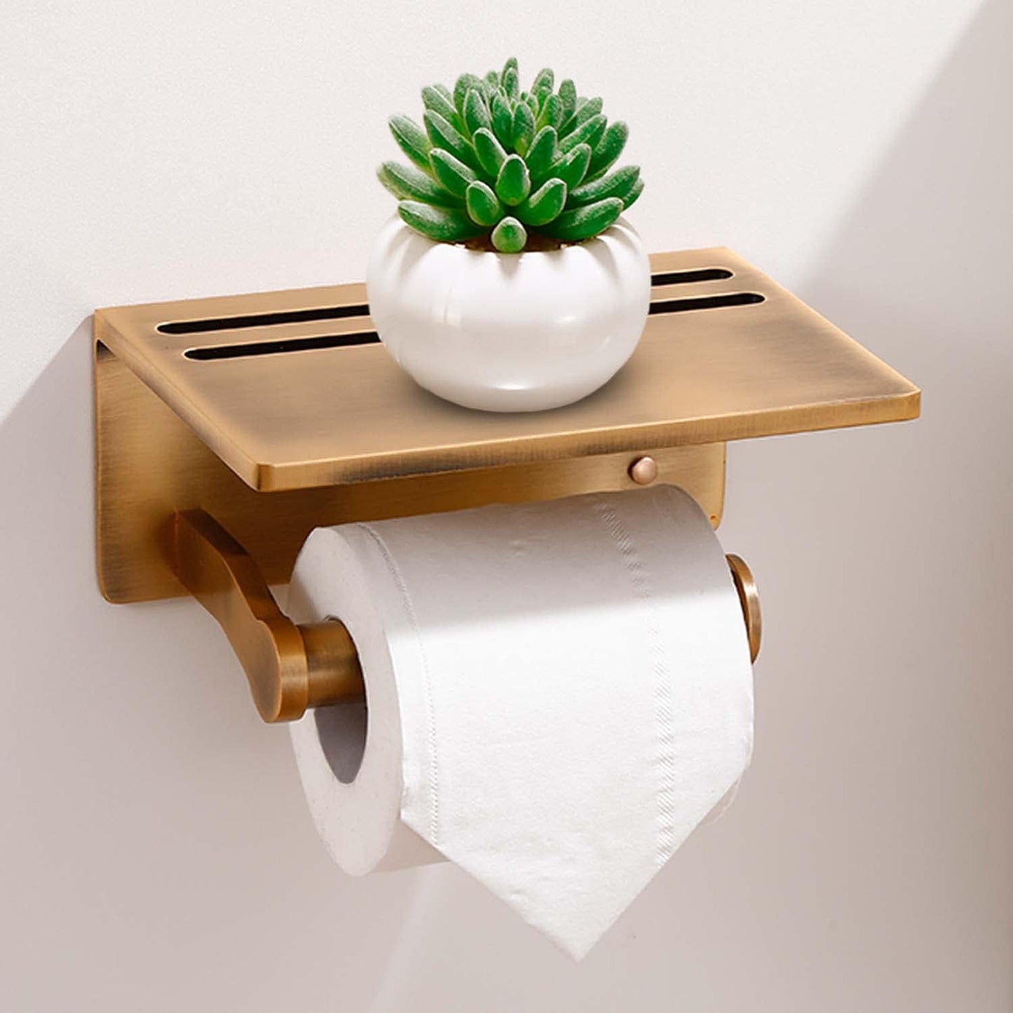 "Antique Brass Smarthome Toilet Paper Holder with Mobile Phone Shelf .