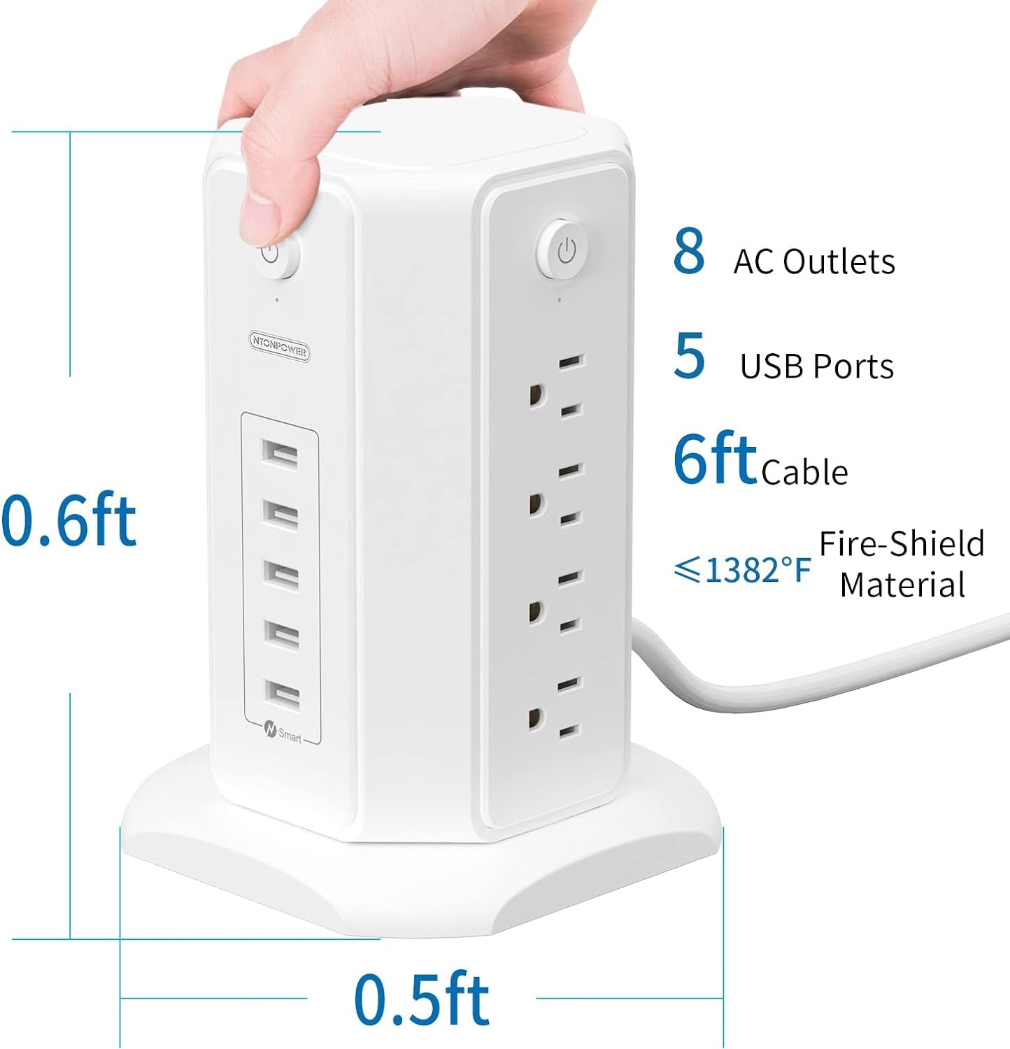 Power Strip Tower Surge Protector - Ultimate Charging Station with 8 Outlets, Perfect for Home and Office Use"