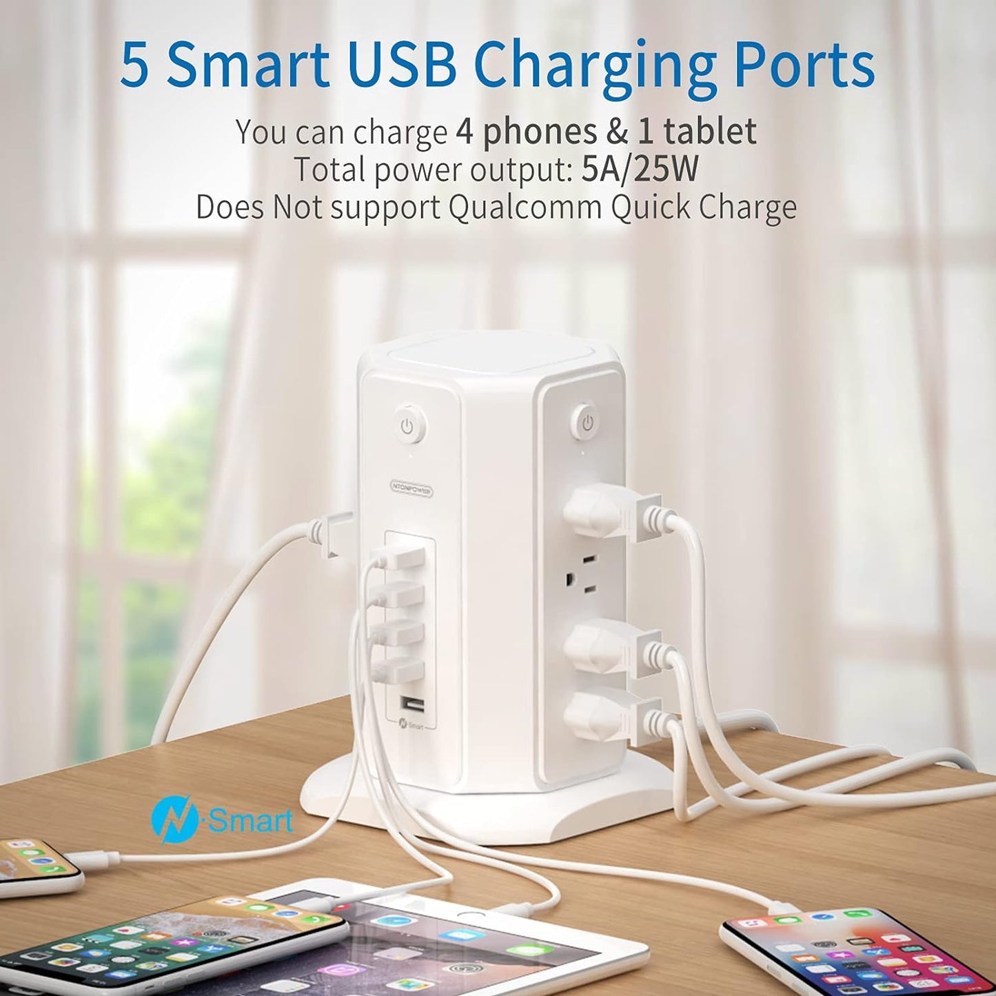 Power Strip Tower Surge Protector - Ultimate Charging Station with 8 Outlets, Perfect for Home and Office Use"