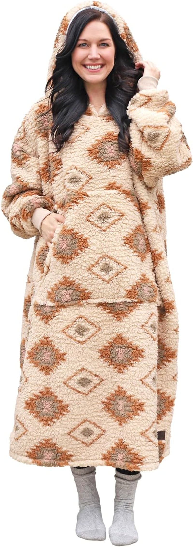 Catalonia Full Body Blanket Hoodie Sweatshirt, Extra Long Lounging Pullover