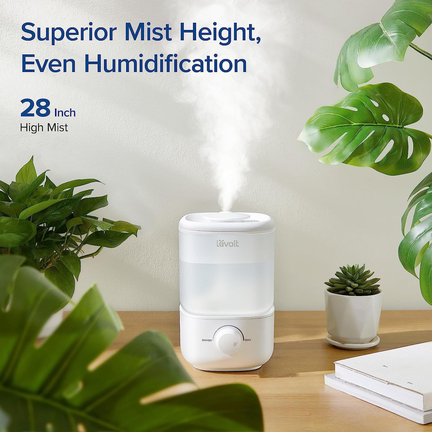 LEVOIT Top Fill Humidifiers for Bedroom, 2.5L Large Tank, Easy to Fill and Clean, 26Db Quiet Cool Mist Air Humidifier for Home Baby Nursery & Plants,Auto Shut-Off and Bpa-Free for Safety, 25H Runtime