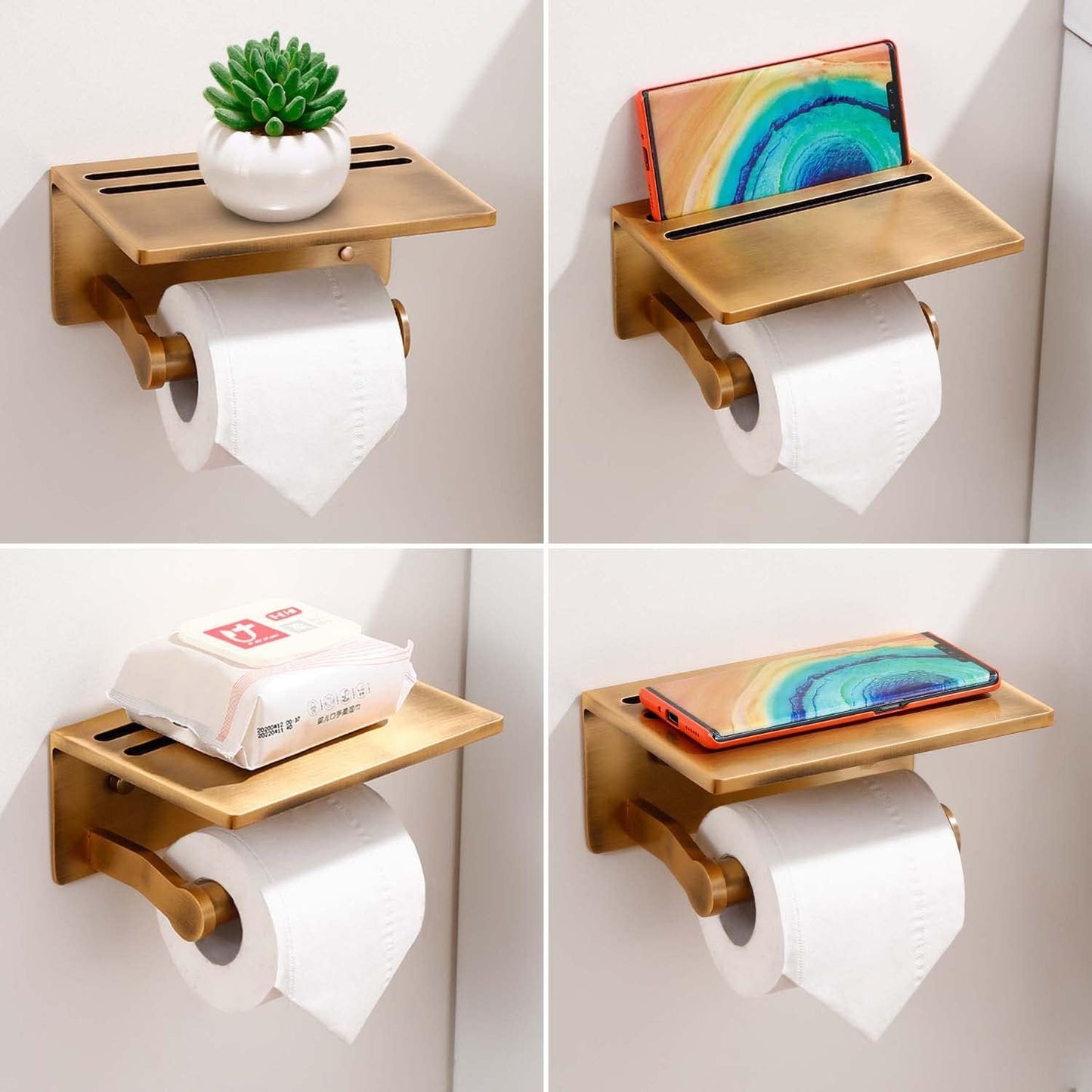 "Antique Brass Smarthome Toilet Paper Holder with Mobile Phone Shelf .