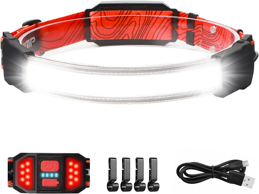 Spriak LED Rechargeable Headlamp, 1000Lumens 230° Widebeam Headlight, USB Rechargeable Head Lamp with Red Taillight, Lightweight Waterproof Headlamps for Camping Running Hiking, Hard Hat Headlamp